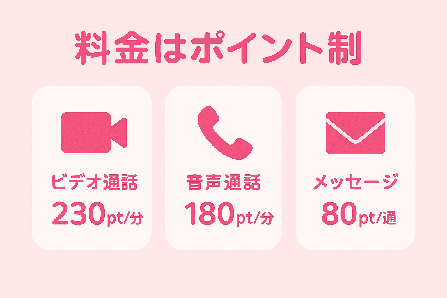 VI-VOの料金はポイント制（ビデオ通話230pt/分・音声通話180pt/分・メッセージ80pt/通）